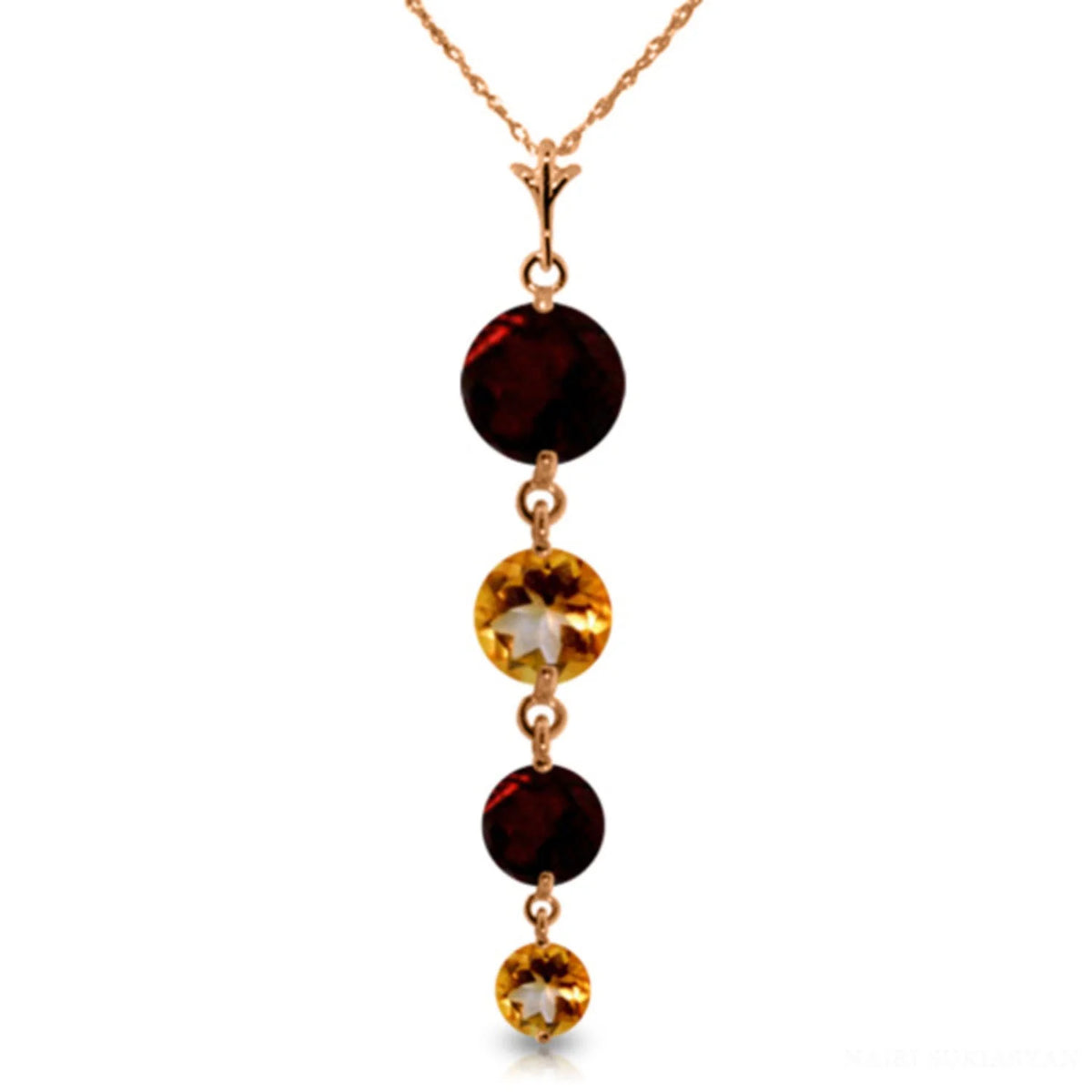 14k Rose Gold Natural Garnets and Citrines Drop Pendant Necklace V683971