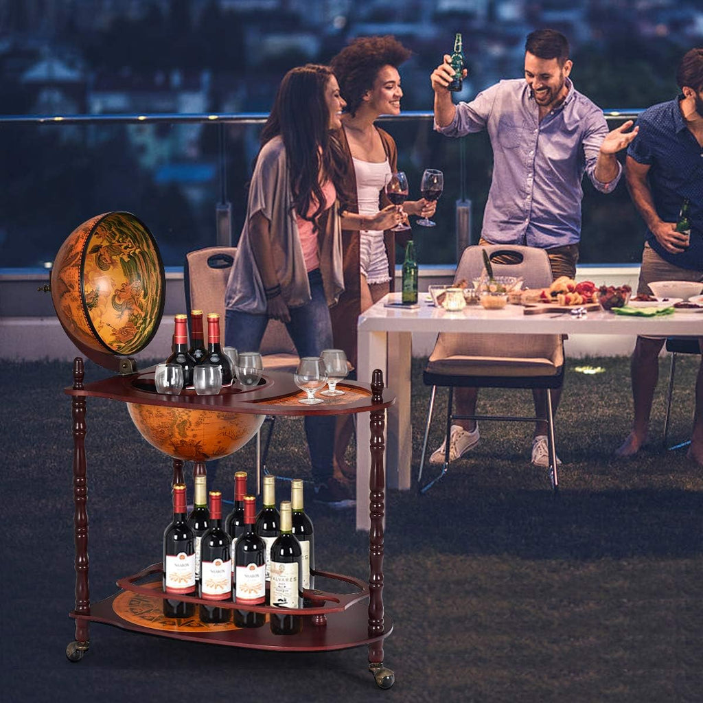 34.5’’ Wine Bar Cart with Wheels, 2 Storage Shelves, Wood Liquor Cabinet U90122