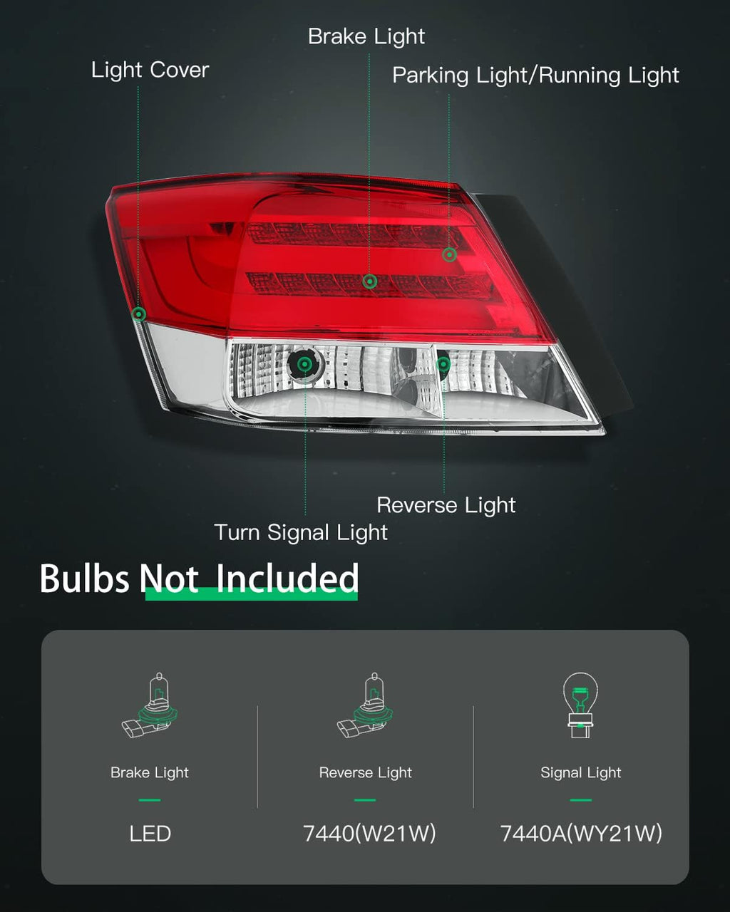 Tail Light Assembly for Honda Accord Sedan Red Housing Clear Lens P97780