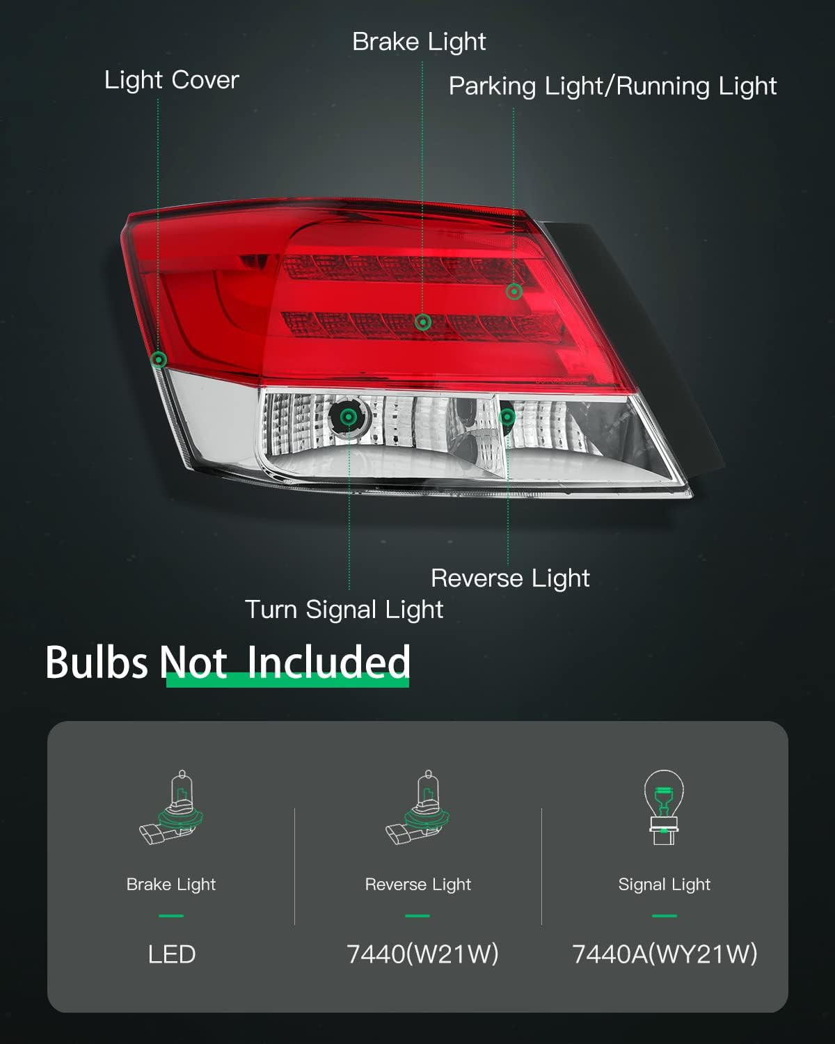Tail Light Assembly for Honda Accord Sedan Red Housing Clear Lens P97780
