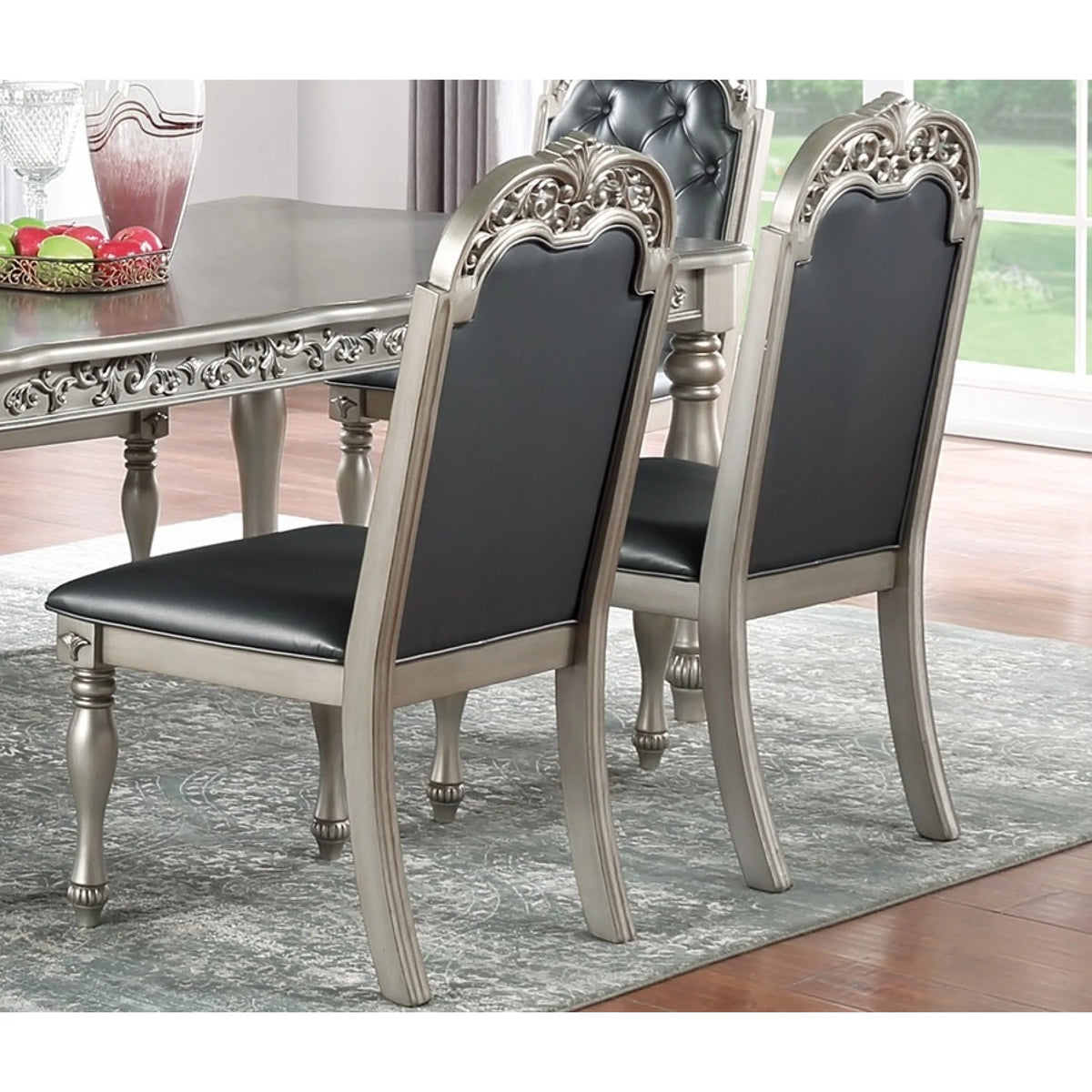 Grey Silver Rubberwood Upholstered Dining Chairs Set of 2 L3643