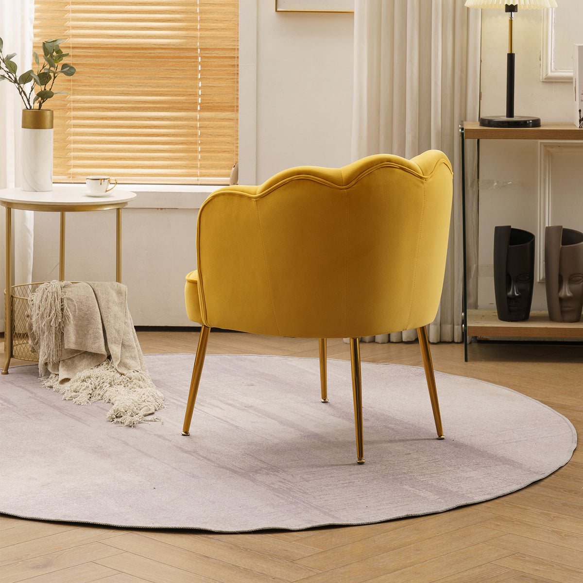 Velvet Fabric Armchair With Gold Legs Q139313