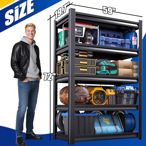 72" Black Metal Garage Shelving 3000LBs 5T Adjustable I336951