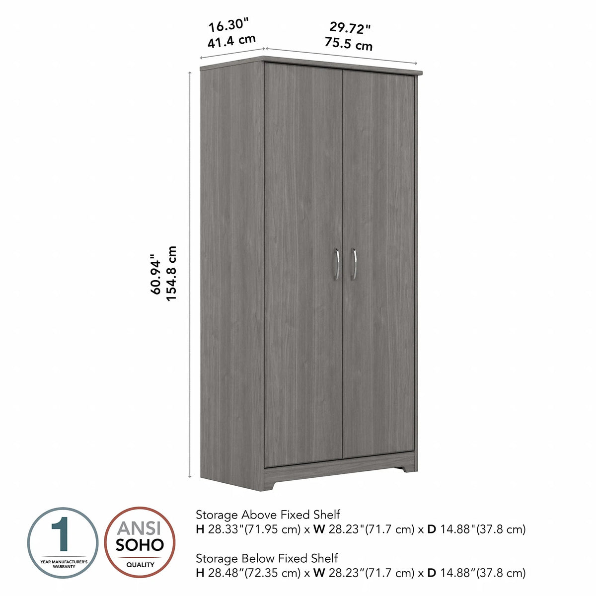 Tall Storage Cabinet with Doors in Modern Gray L34672