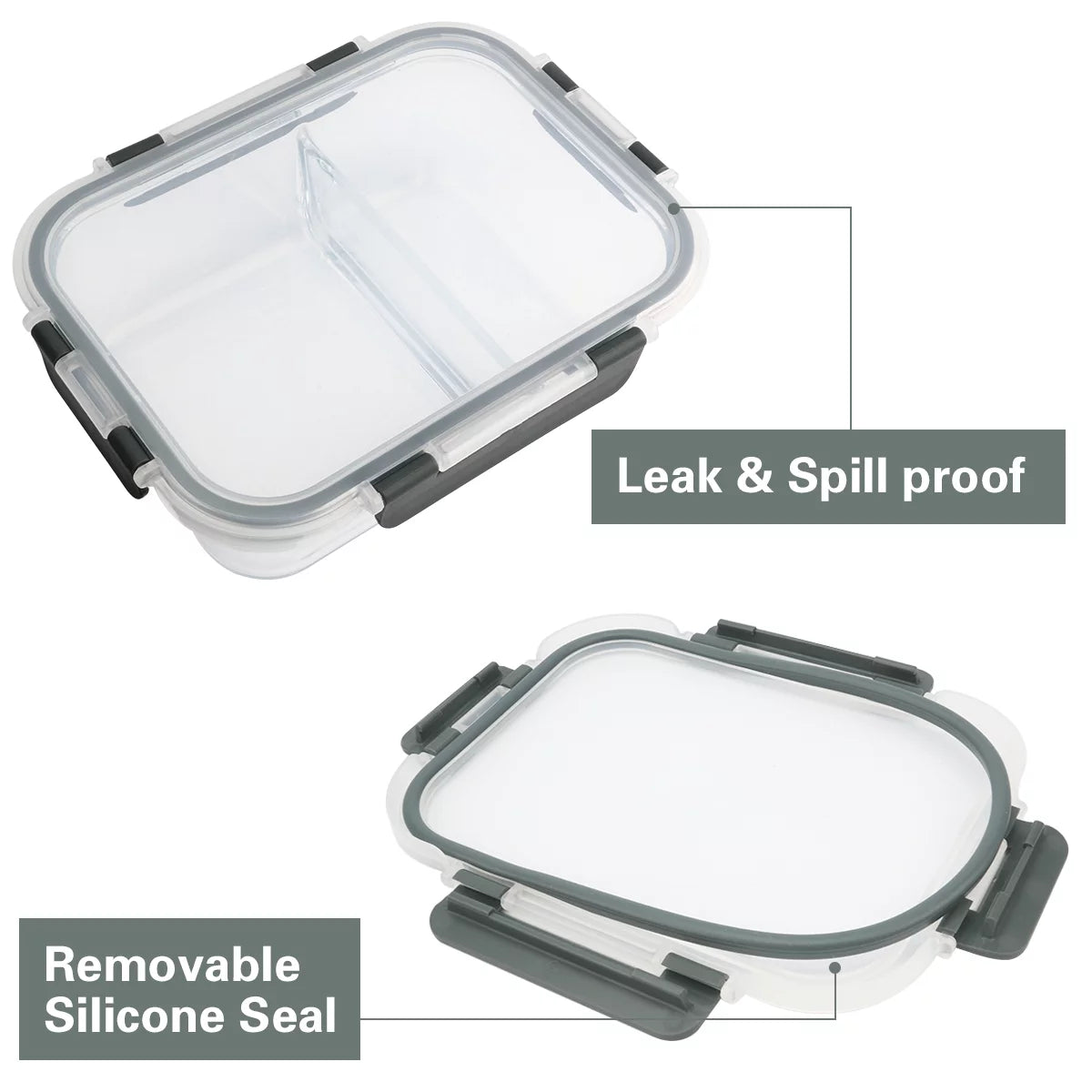 5-Pack 36 Oz 2 Compartments Glass Food Storage Containers with Locking Lids I341260