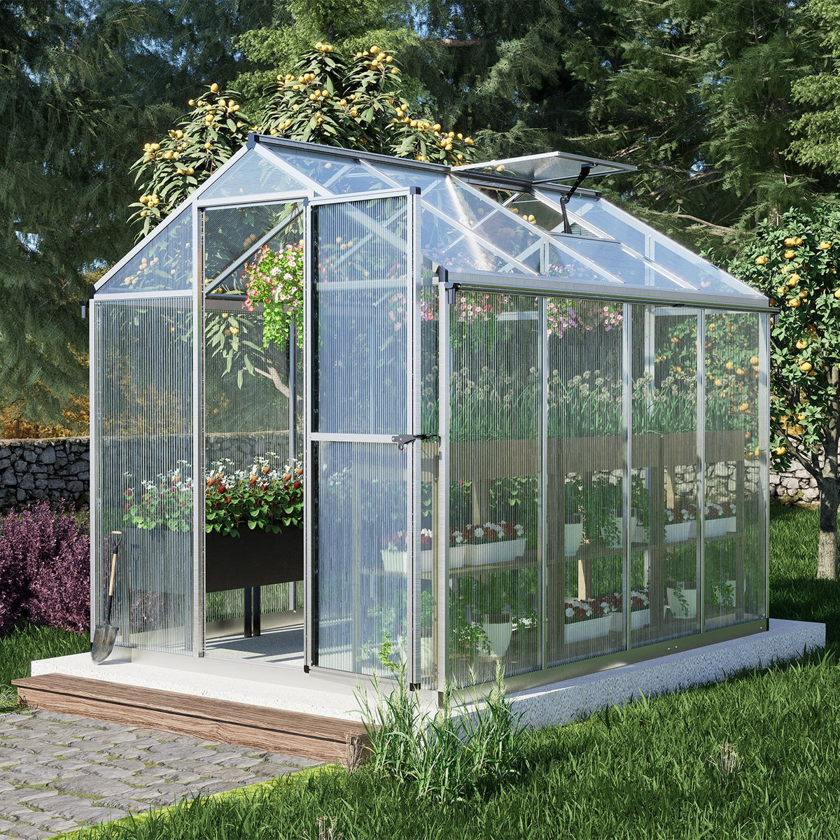 White 6' x 8' Polycarbonate Greenhouse with Aluminum Frame R690