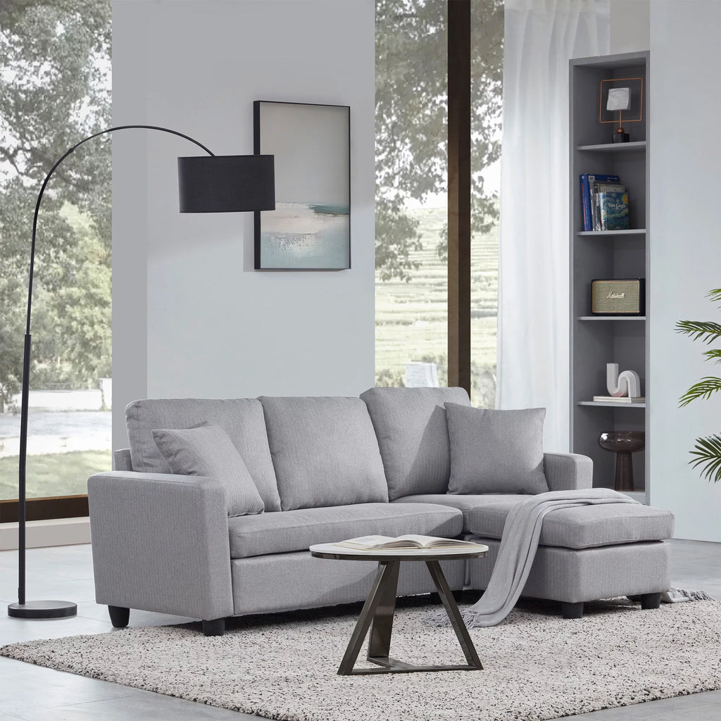 Gray Linen Fabric Convertible Sectional Sofa X517