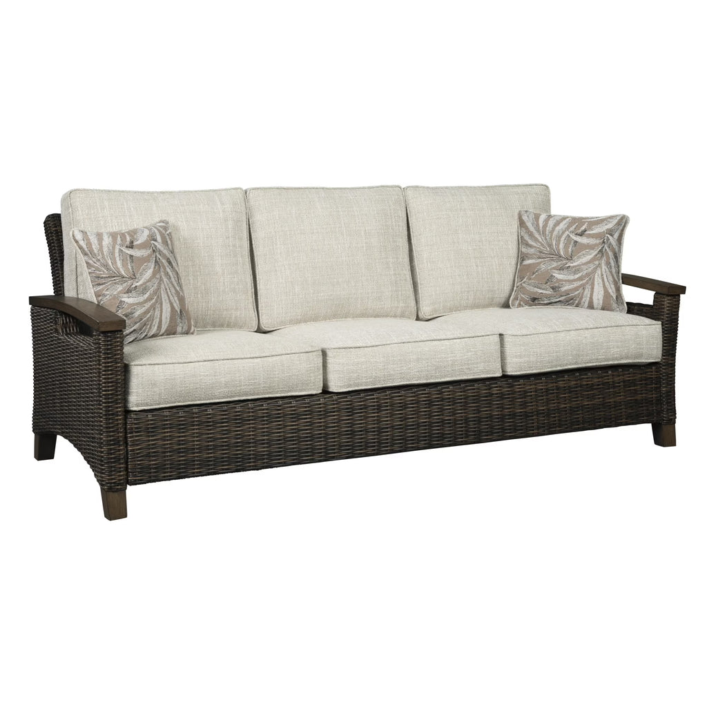 Brown and Gray 3 Seater Wicker Sofa with Cushioned Seat W64020