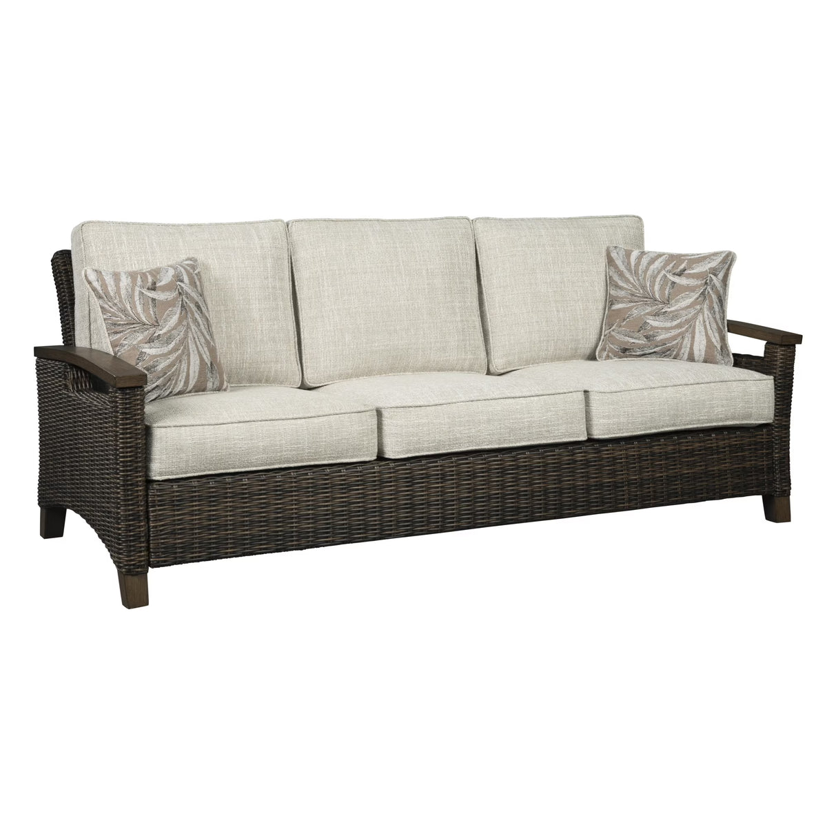 Brown and Gray 3 Seater Wicker Sofa with Cushioned Seat W64020