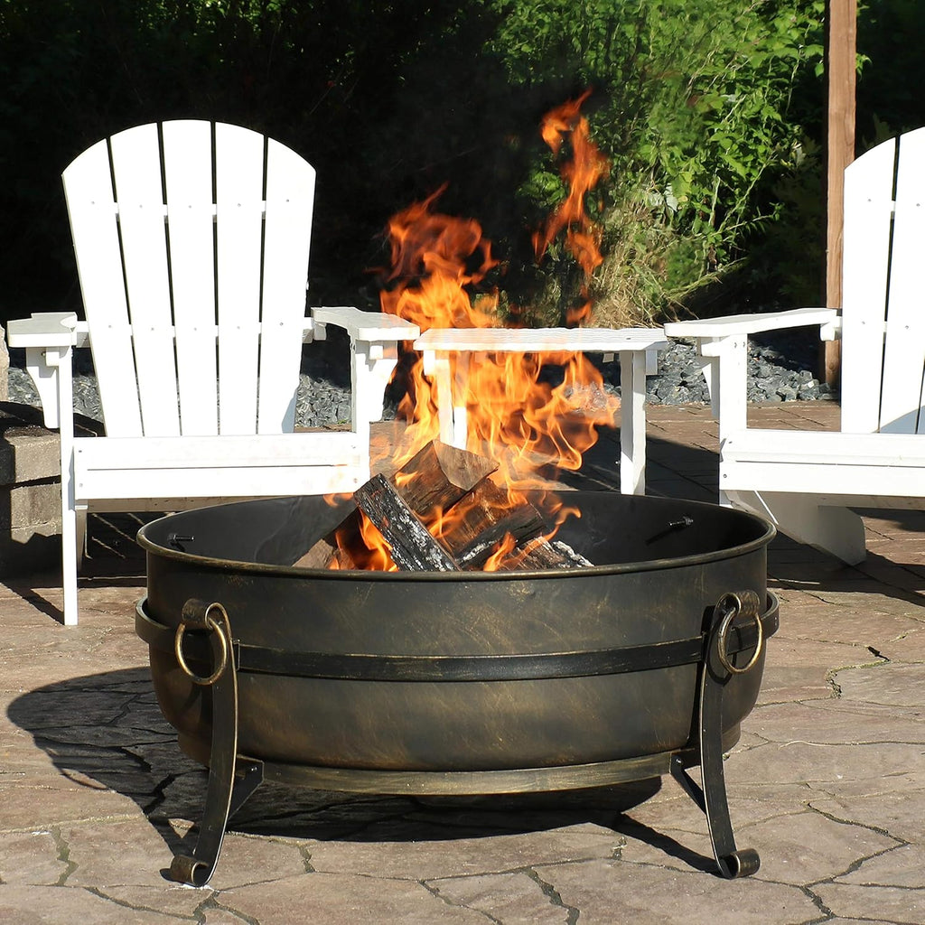 34 Inch Wood Burning Outdoor Fire Pit with Spark Screen and Poker I814229