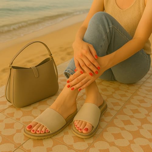 Suede Slip-On Slide Sandal with Cork Footbed T646