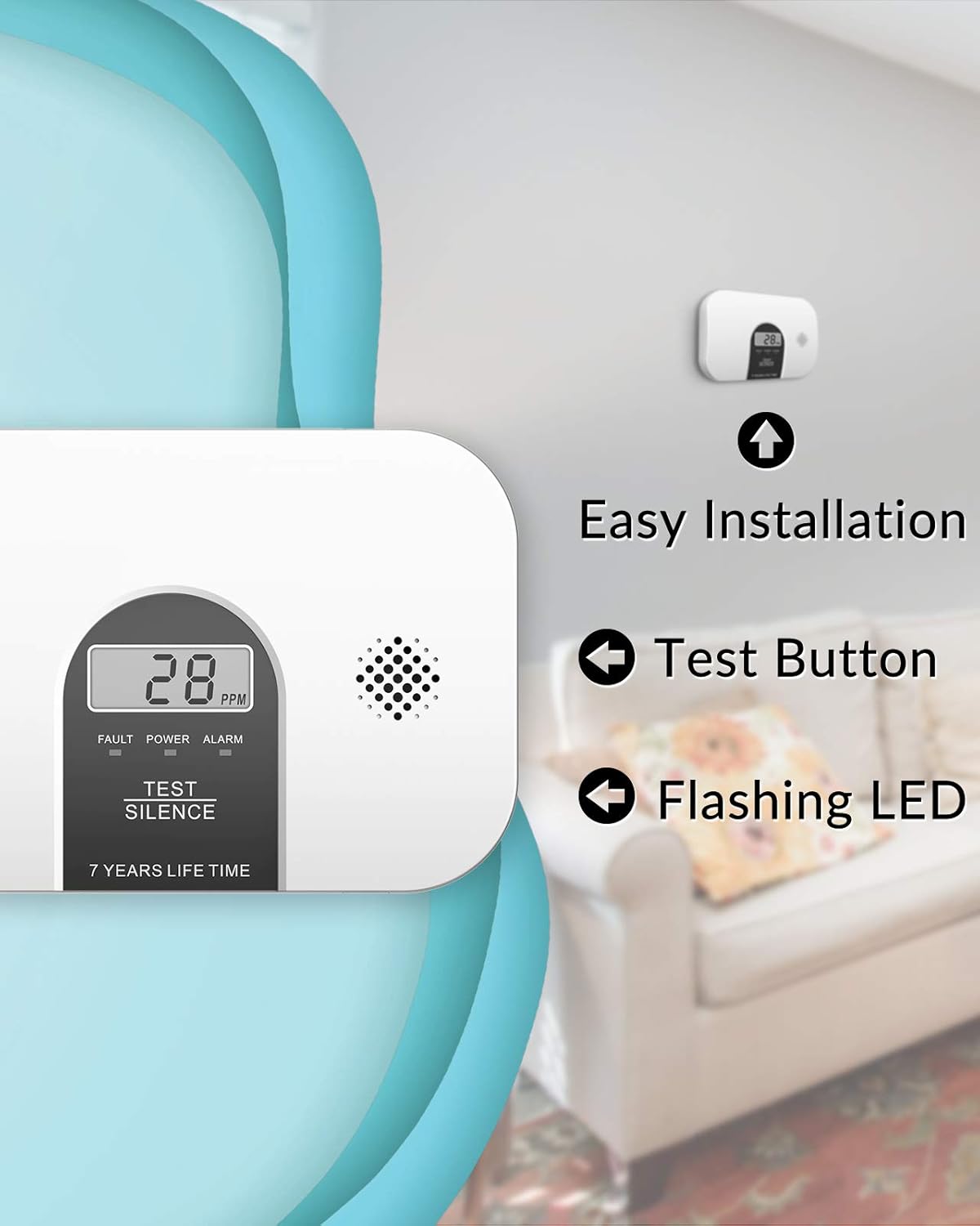 Carbon Monoxide Alarm Detector with LCD Digital Display, 4 Packs F975583