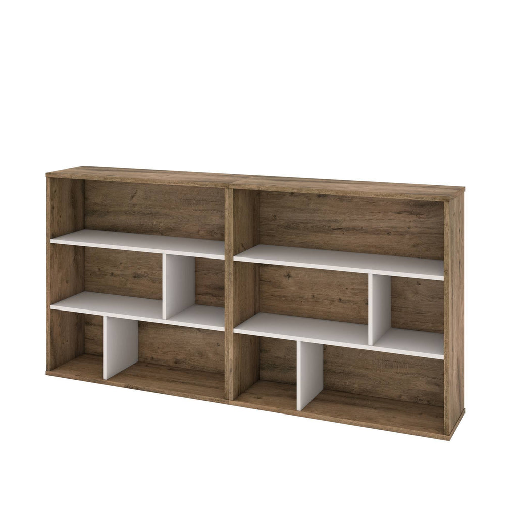 2-Piece Asymmetrical Shelving Unit Set in Rustic Brown u0026 Sandstone X739328