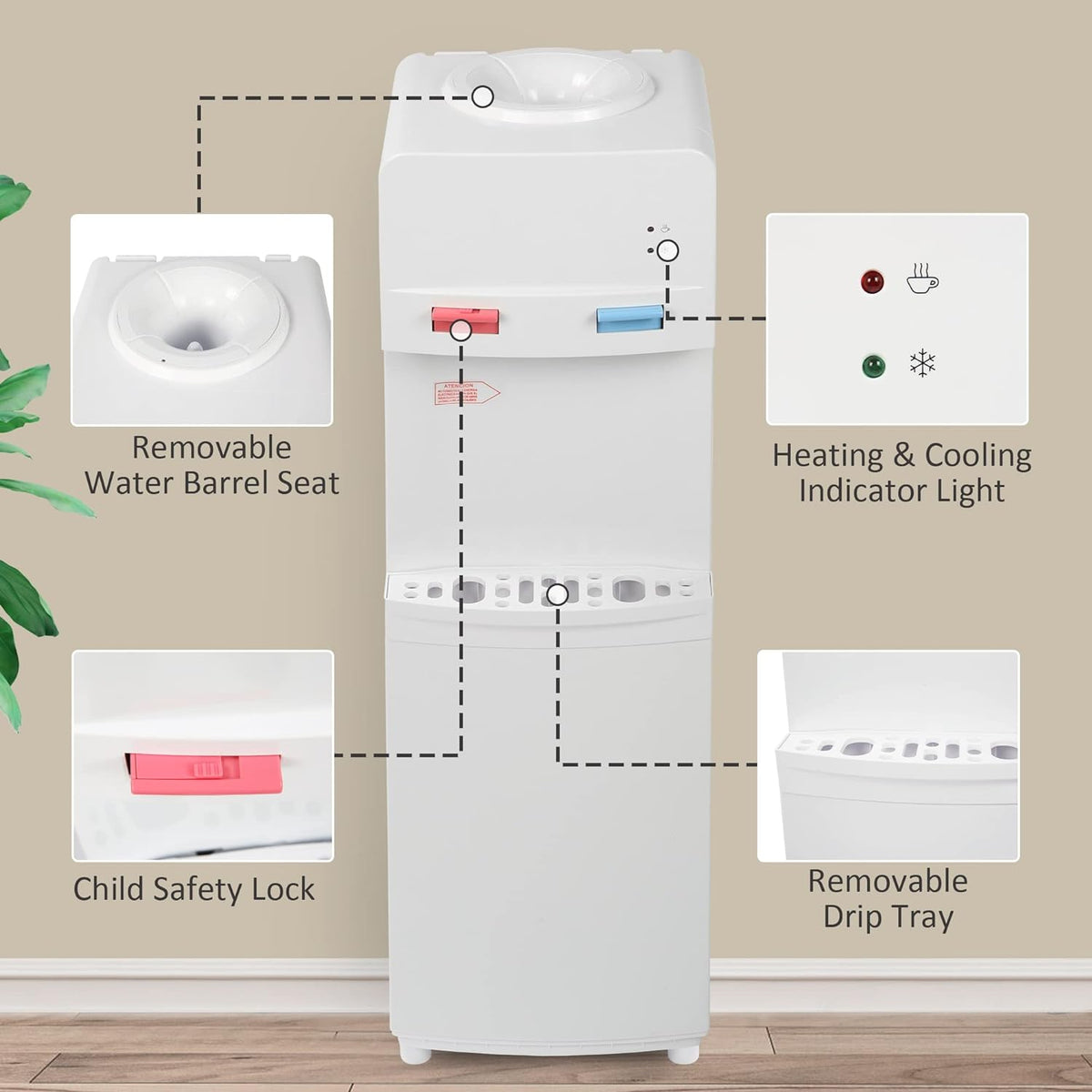 White Stainless Steel Top Loading Water Cooler Dispenser Q850