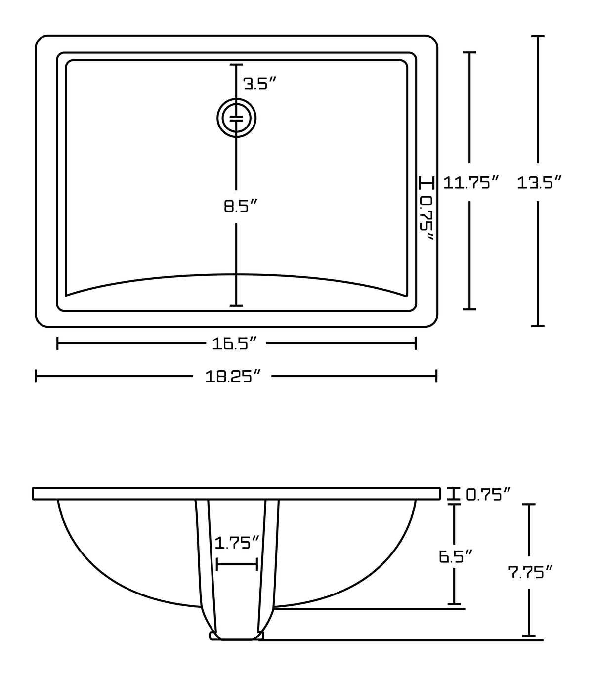 White Rectangle Undermount Sink Set J785