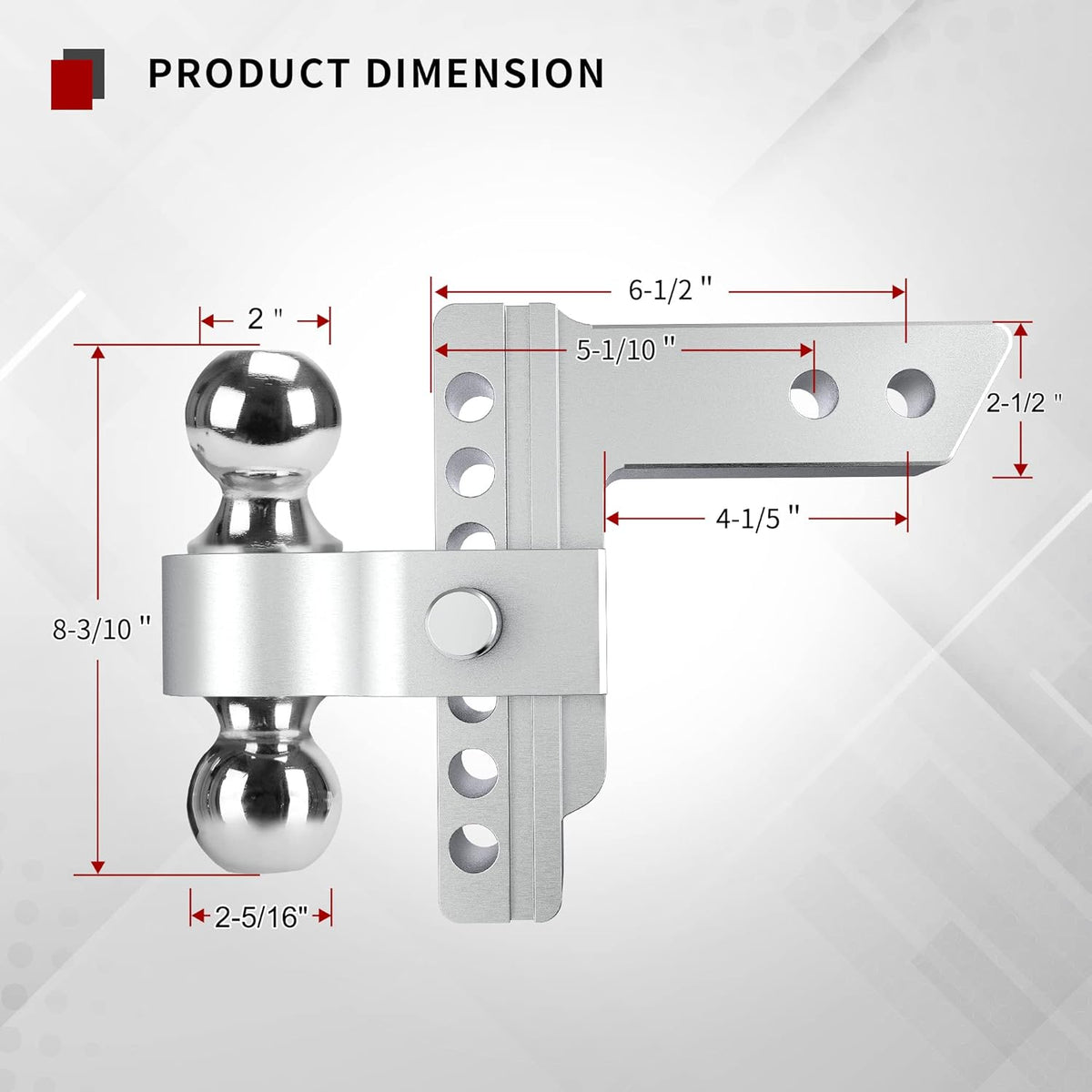 Adjustable Trailer Hitch Ball Mount, 2.5-Inch Receiver, 6-Inch Drop, Forged Aluminum Shank, 2-Inch and 2-5/16-Inch Combo Stainless Steel Tow Balls with Double Pin Key Locks D986892