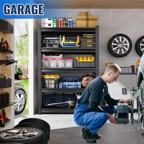 72" Black Metal Garage Shelving 3000LBs 5T Adjustable I336951