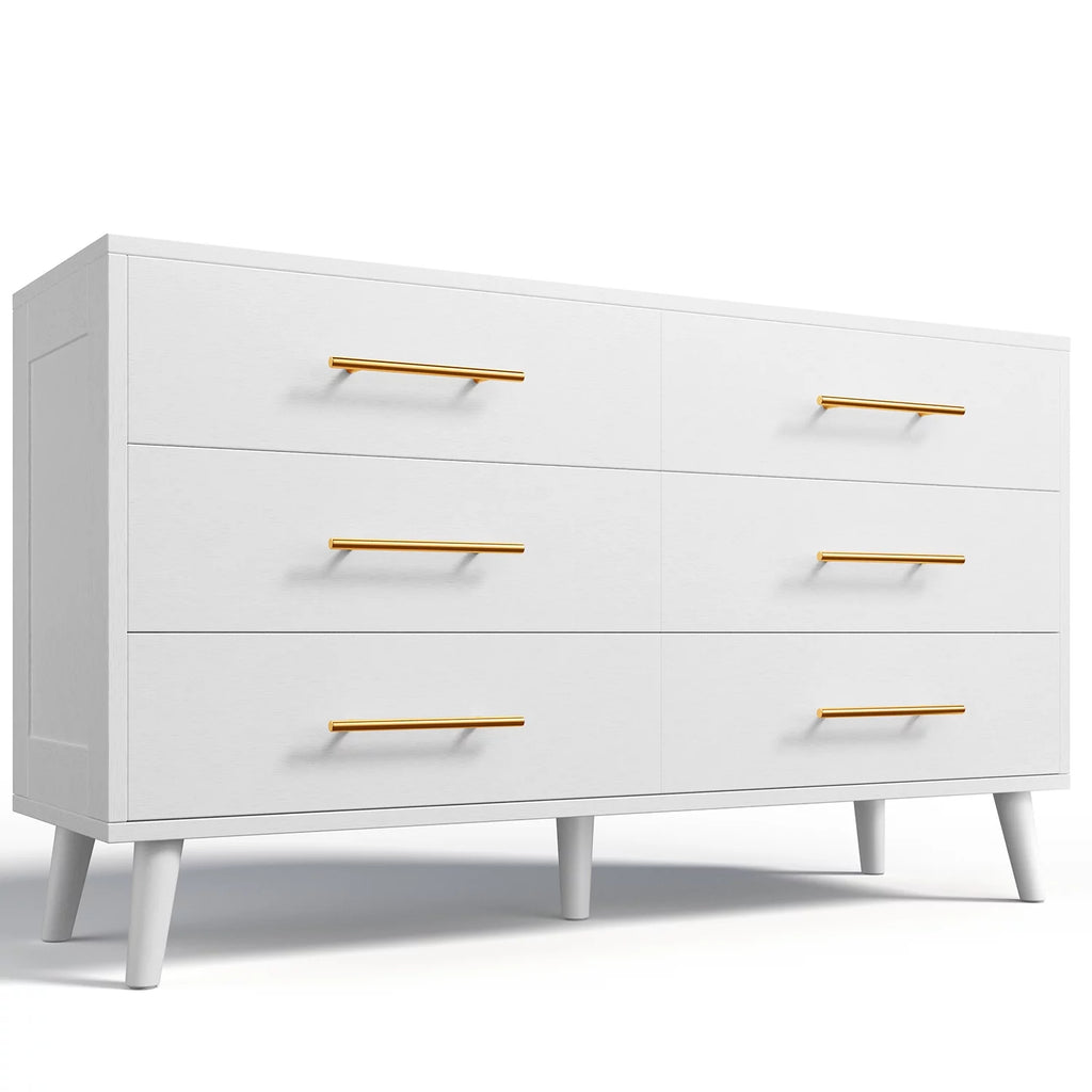 White 6 Drawer Dresser with Gold Handles B68542