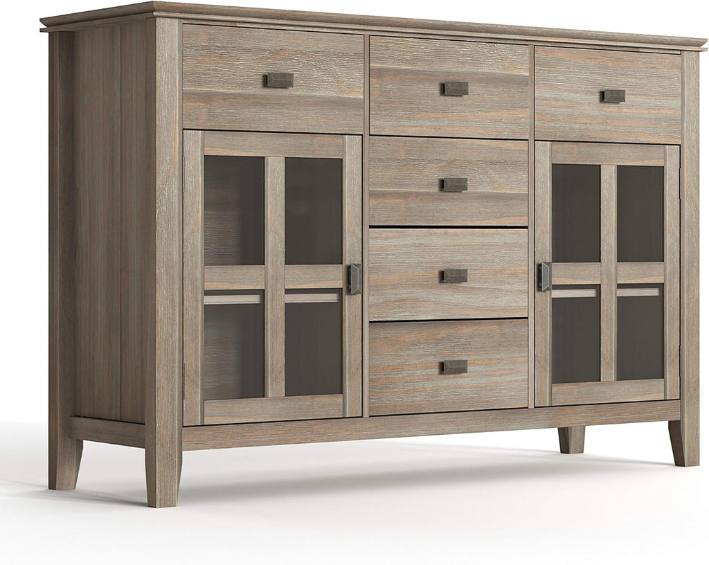 Distressed Grey Solid Pine Wood Sideboard with 2 Doors and 6 Drawers V661