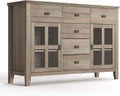 Distressed Grey Solid Pine Wood Sideboard with 2 Doors and 6 Drawers V661