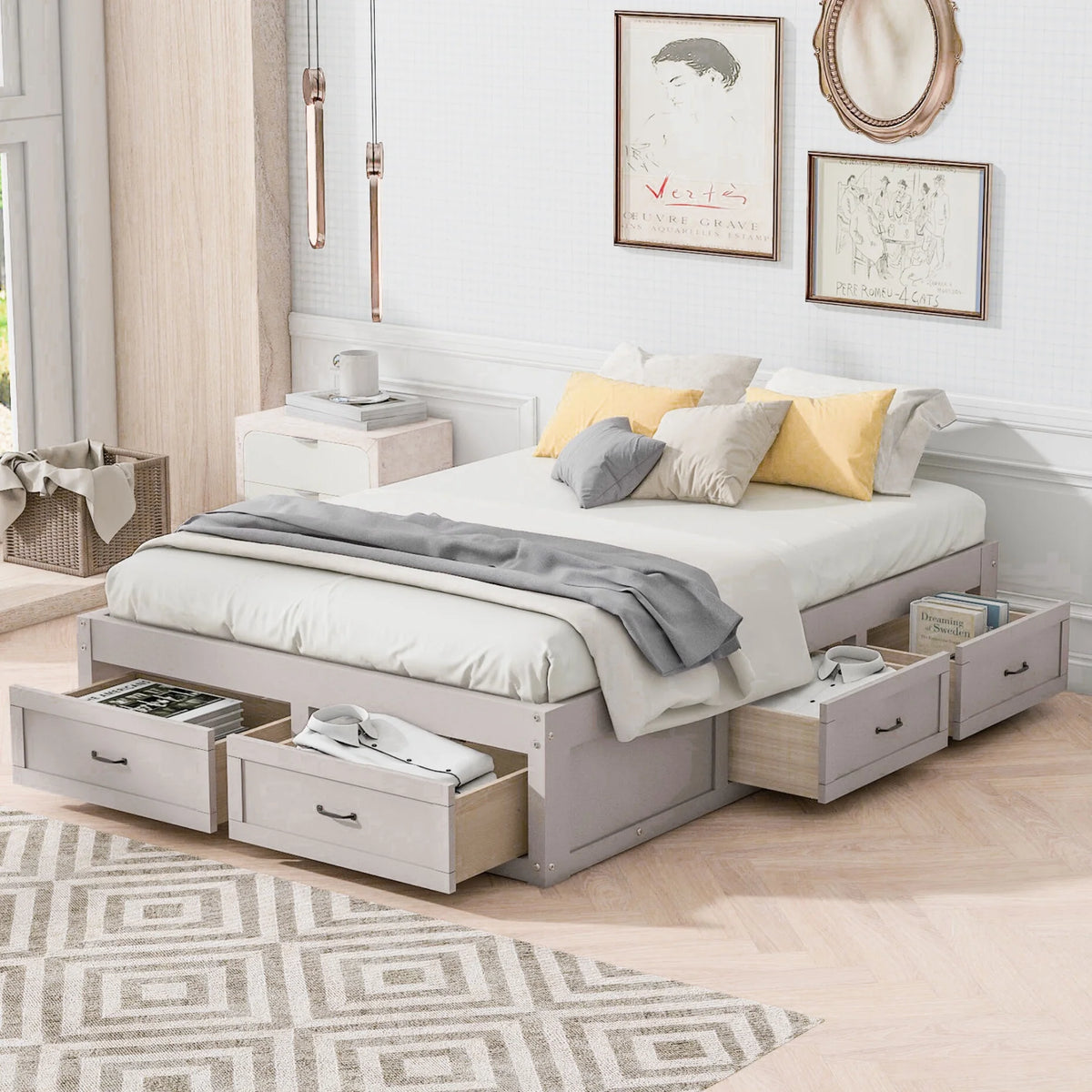 Full Size Wood Captain Bed with 6 Storage Drawers U711254