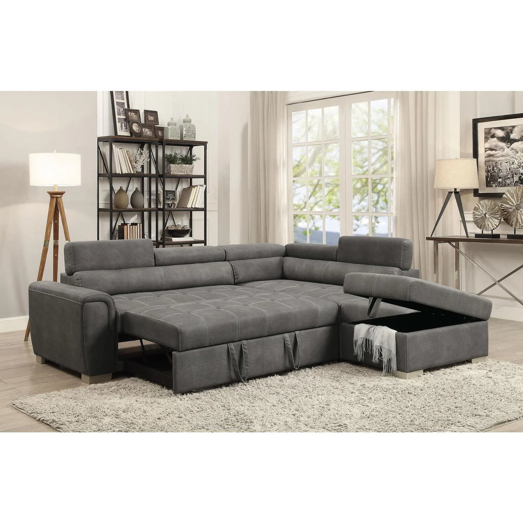 Gray Microfiber Sectional Sleeper Sofa and Ottoman G748075