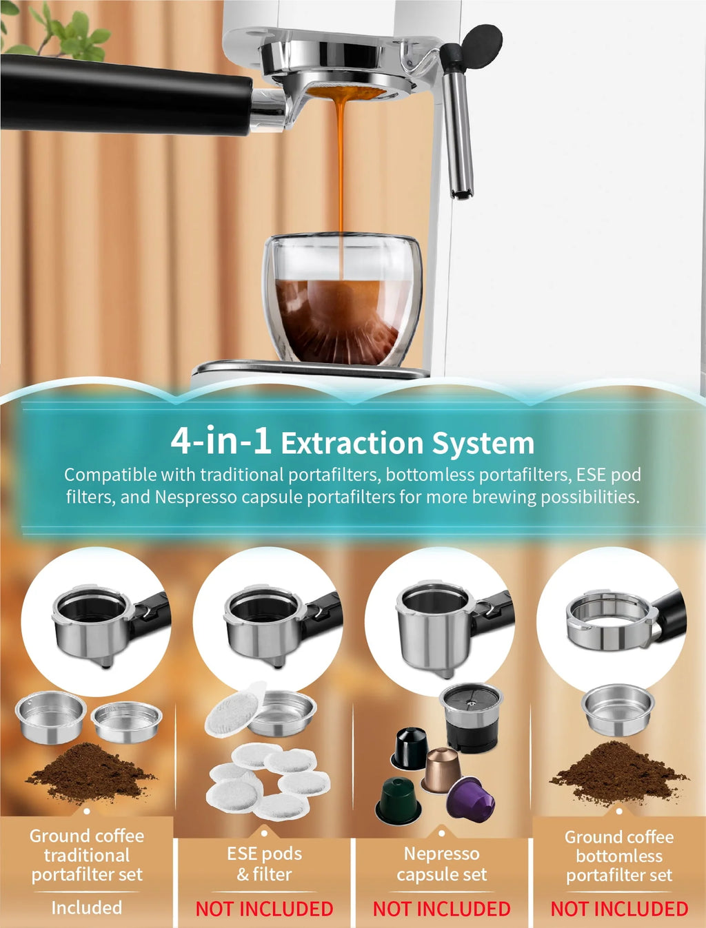 20 Bar Espresso Machine with Milk Frother Wand R13208