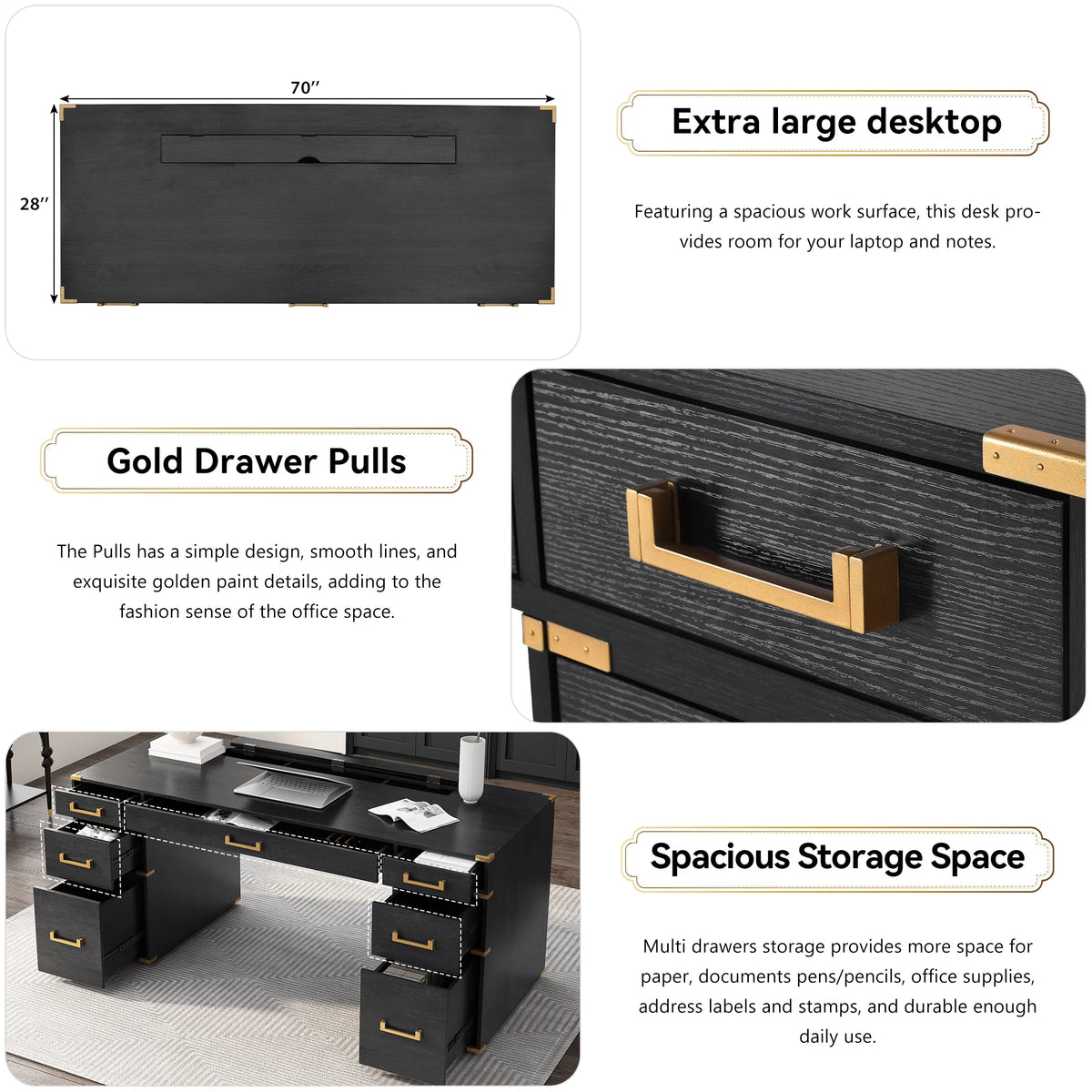 Black Executive Desk with 2 File Drawers A257