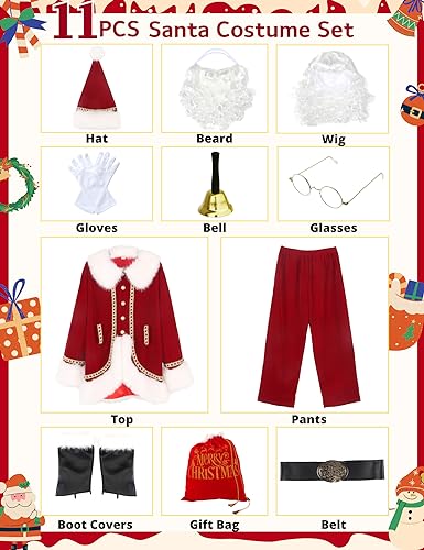 11pcs Red Adult Santa Suit E234