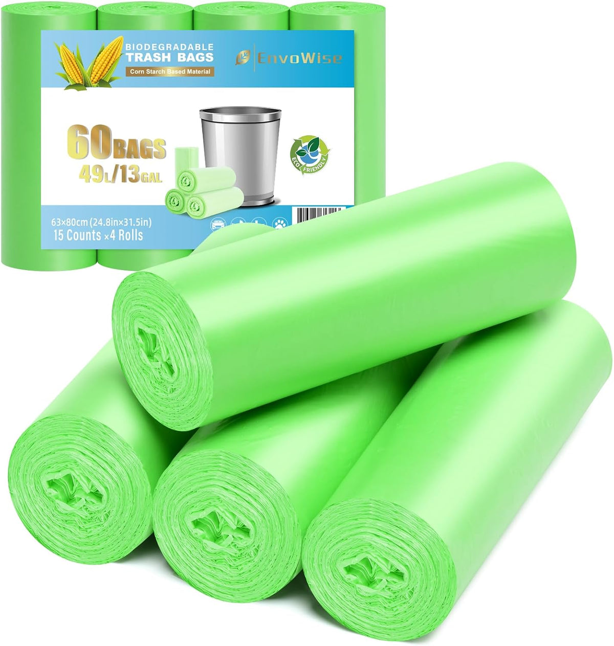 Biodegradable Tall 13 Gallon 60 Counts Thickened 1.4 Mil Unscented Garbage Bags R5142