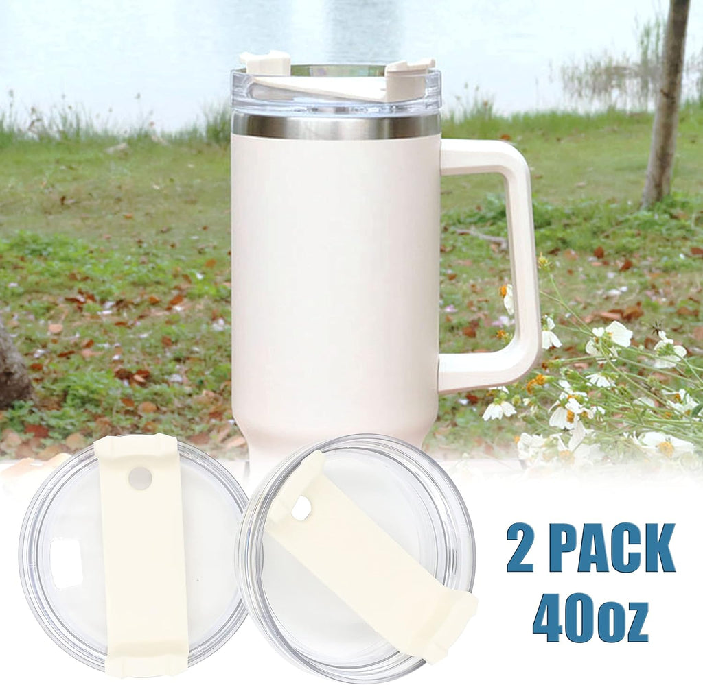 2 Pack Replacement Tumbler Lids for 40oz Travel Tumbler with Plastic Straws and Cleaning Brush F10404