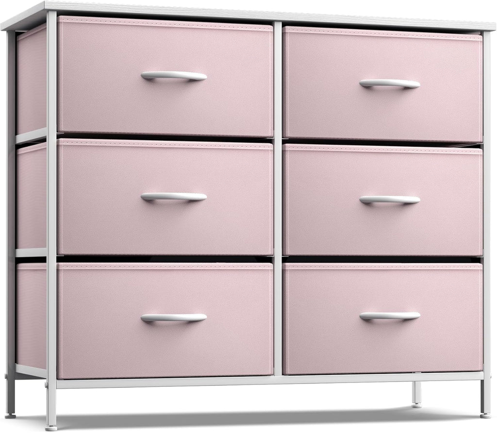 6 Drawer Pink Kids Dresser with Nightstand X9136