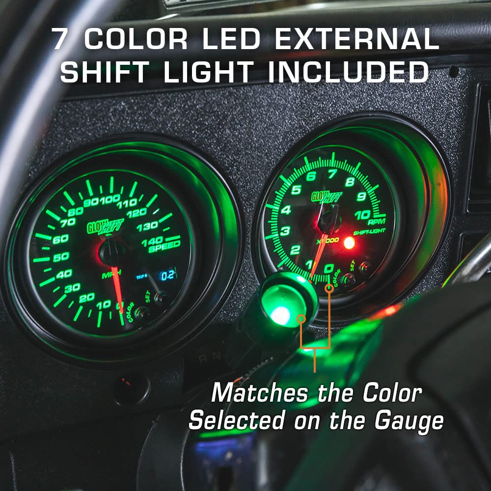 Tinted 7 Color 10,000 RPM Tachometer Gauge with Shift Light K85227