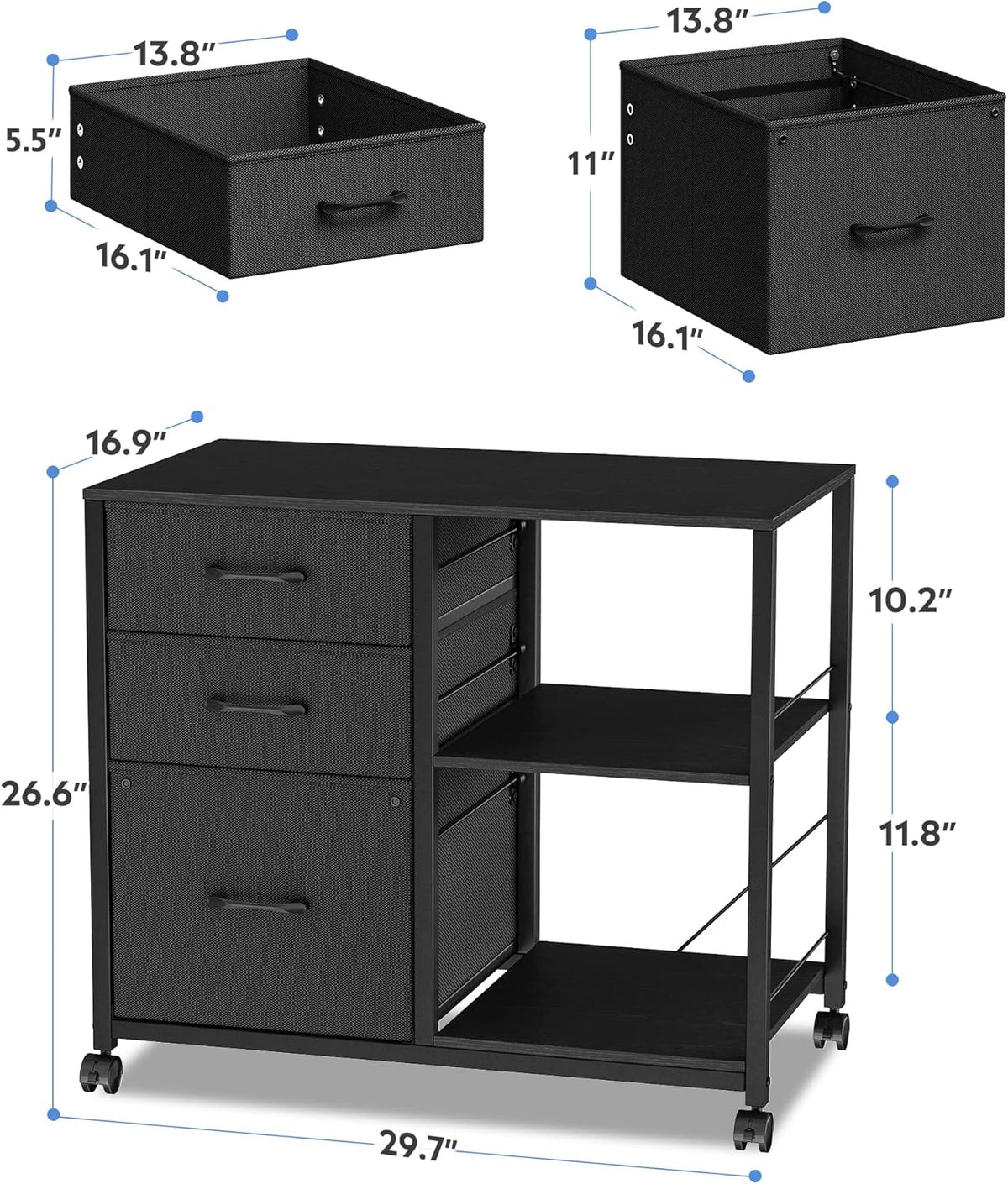 Black 3 Drawer Lateral File Cabinet with Metal Frame Q934225