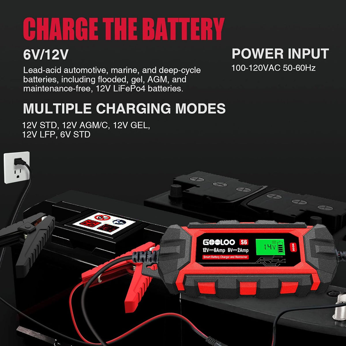 6 Amp 6V 12V Battery Charger Maintainer for Lead-Acid Battery Up to 150Ah LCD Display Pack of 2 L605