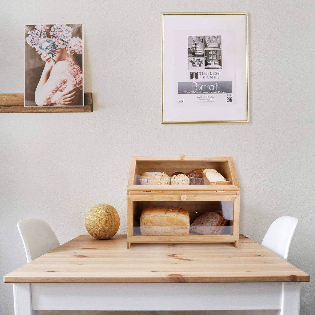 Double Layer Large Wooden Bread Box V1986