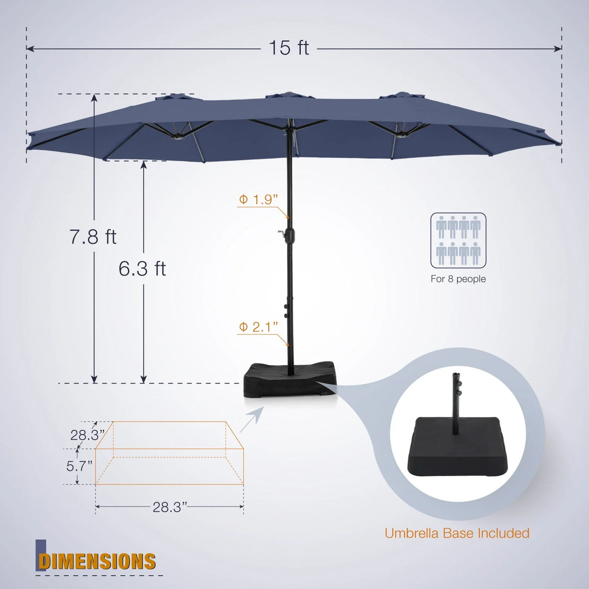 15ft Double-Sided Patio Umbrella with Base V922609