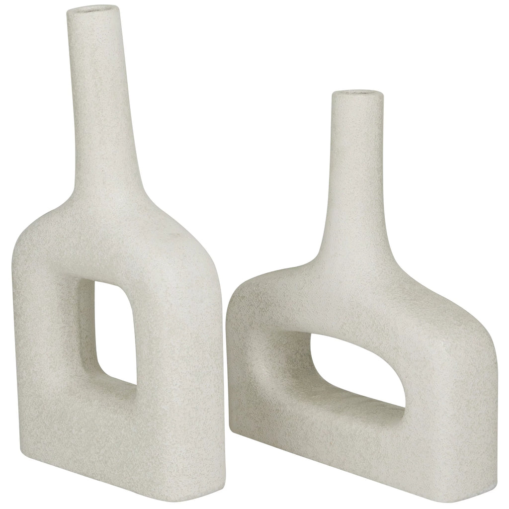 Ceramic Round Donut Shaped Vase Set of 2 White Y3048