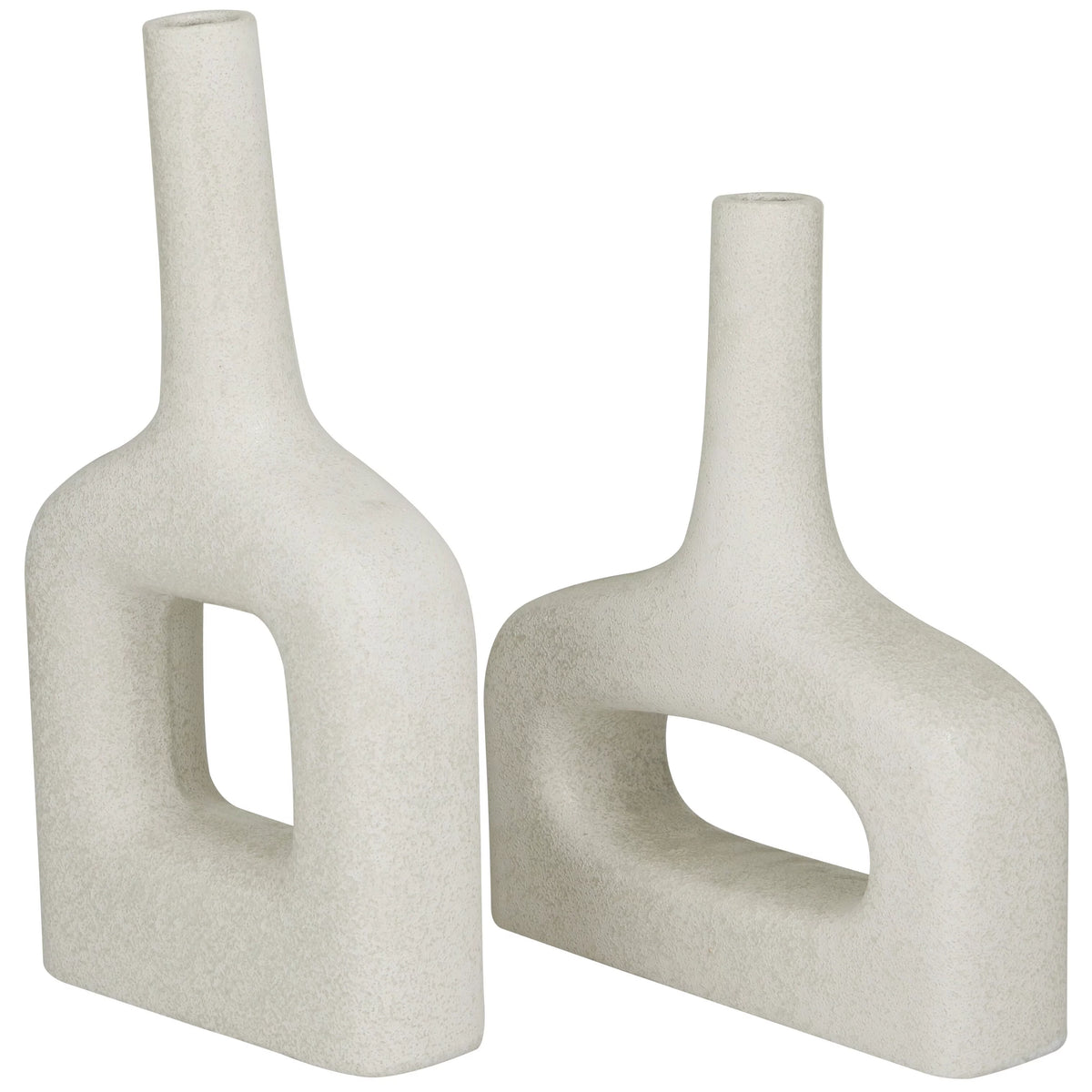 Ceramic Round Donut Shaped Vase Set of 2 White Y3048