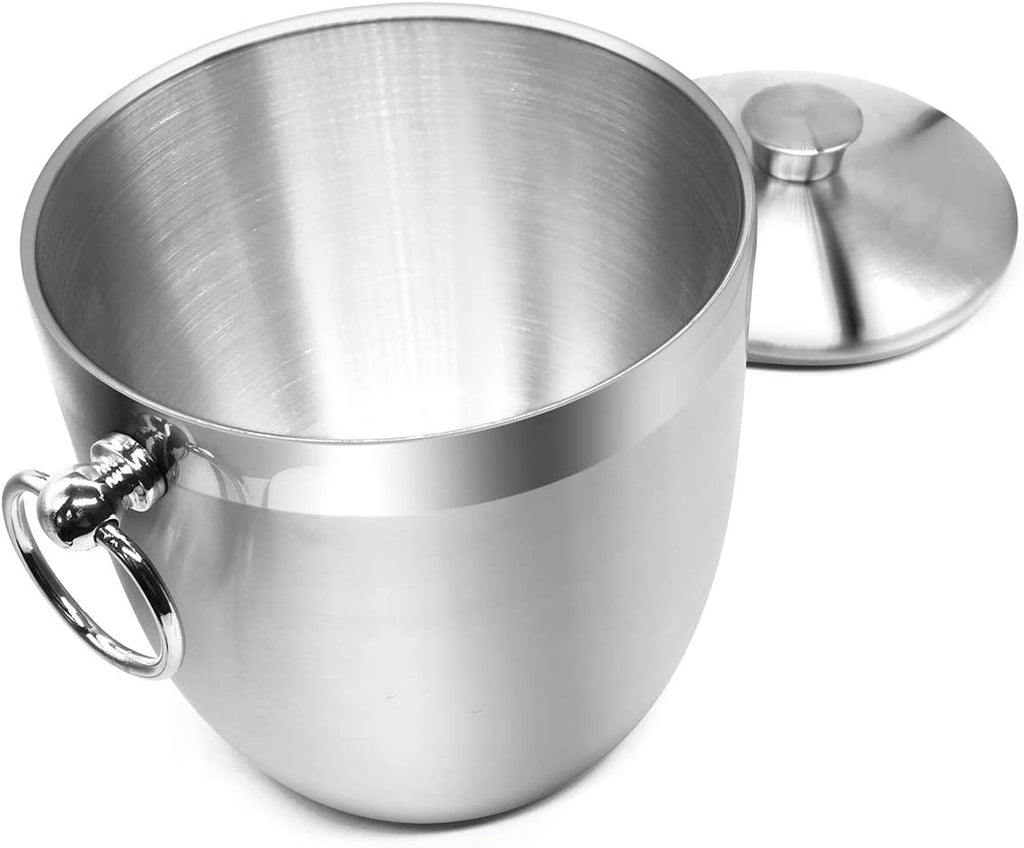 Black Double Walled Stainless Steel Insulated Ice Bucket with Nylon Holder A384