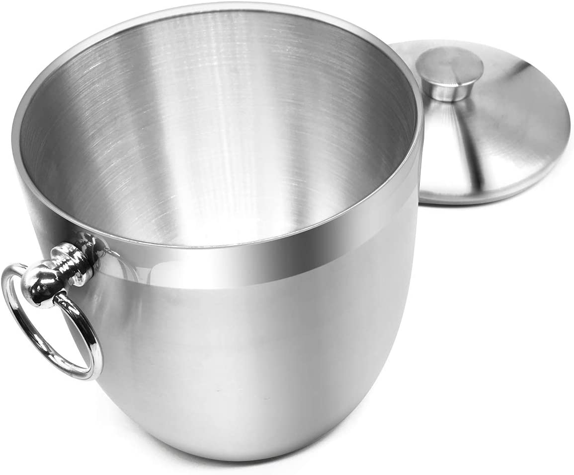 Black Double Walled Stainless Steel Insulated Ice Bucket with Nylon Holder A384