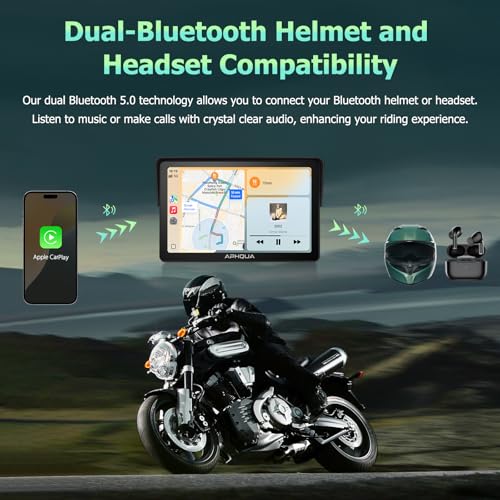7-Inch Motorcycle GPS Navigation System with Apple CarPlay & Android Auto, Waterproof Touchscreen, Bluetooth, IP67 Waterproof Q351366