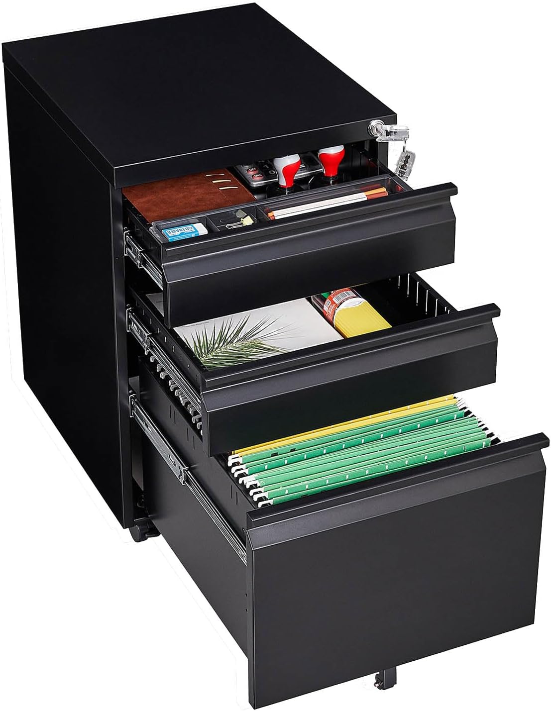 Black Steel 3-Drawer Rolling File Cabinet M48129