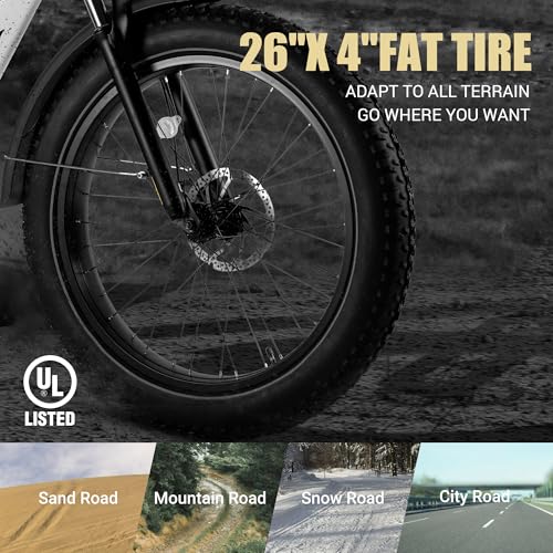 26" Fat Tire Electric Mountain Bike with 48V 13Ah Battery 7-Speed Front Suspension I69787