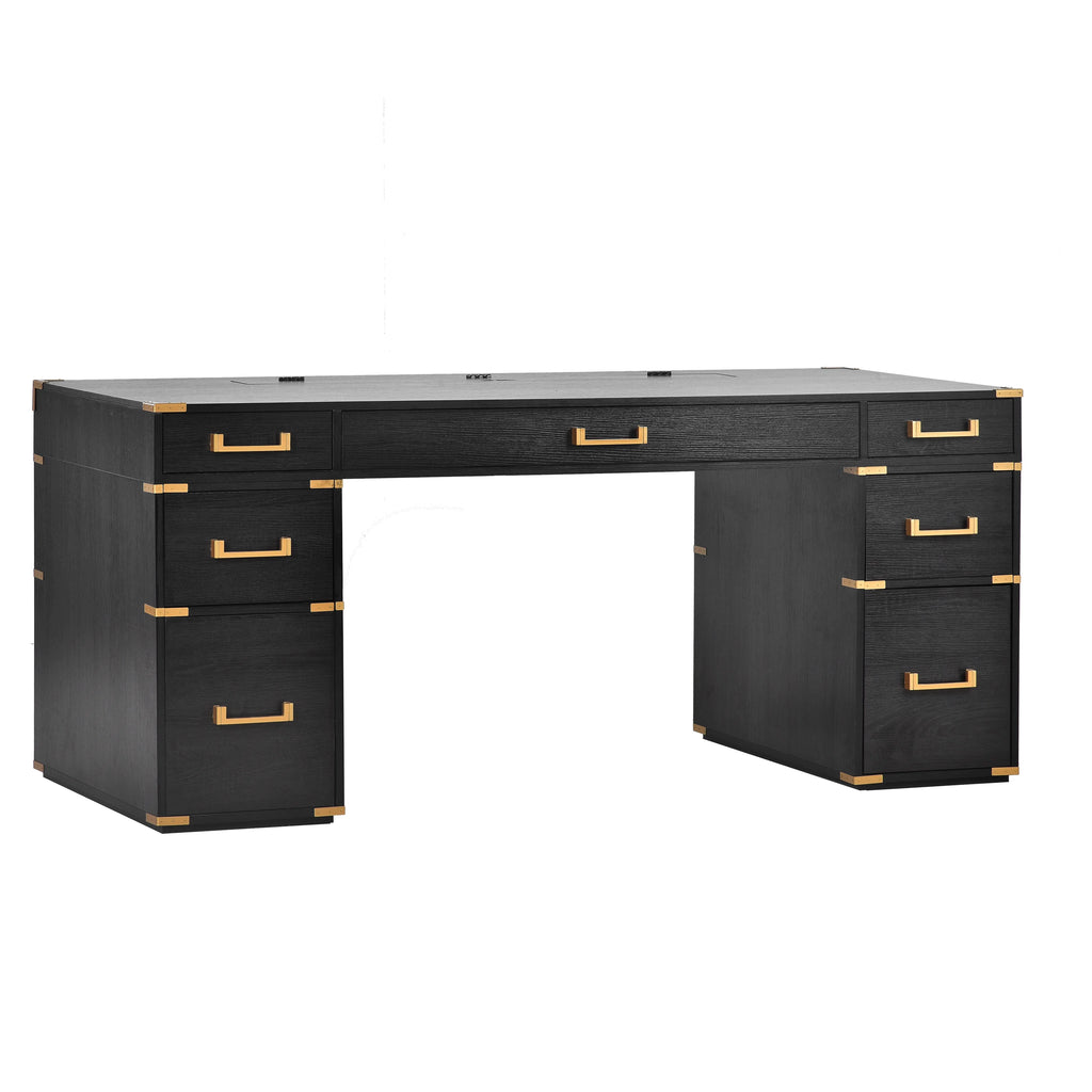 Black Executive Desk with 2 File Drawers A257