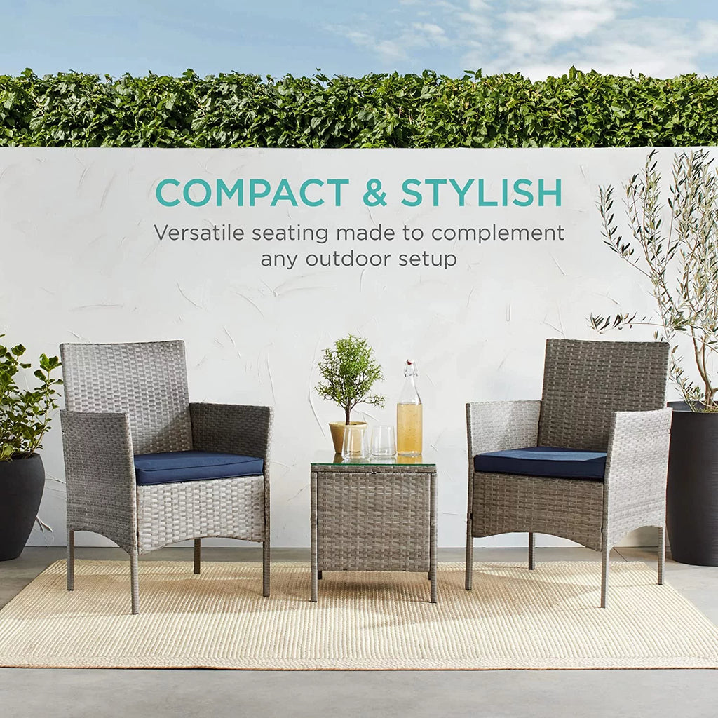 3-Piece Outdoor Wicker Bistro Set with 2 Chairs and Storage Table L515