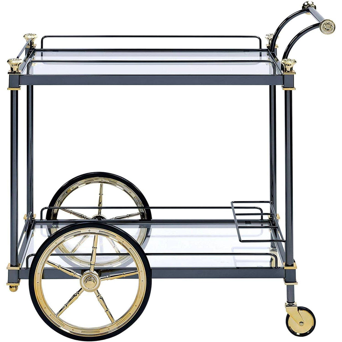 Metal Framed Serving Cart with Glass Shelves Black and Gold U7002