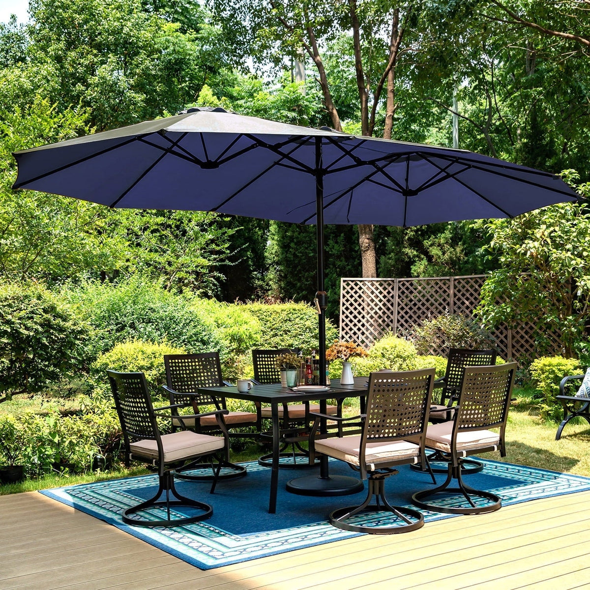 15ft Double-Sided Patio Umbrella with Base V922609