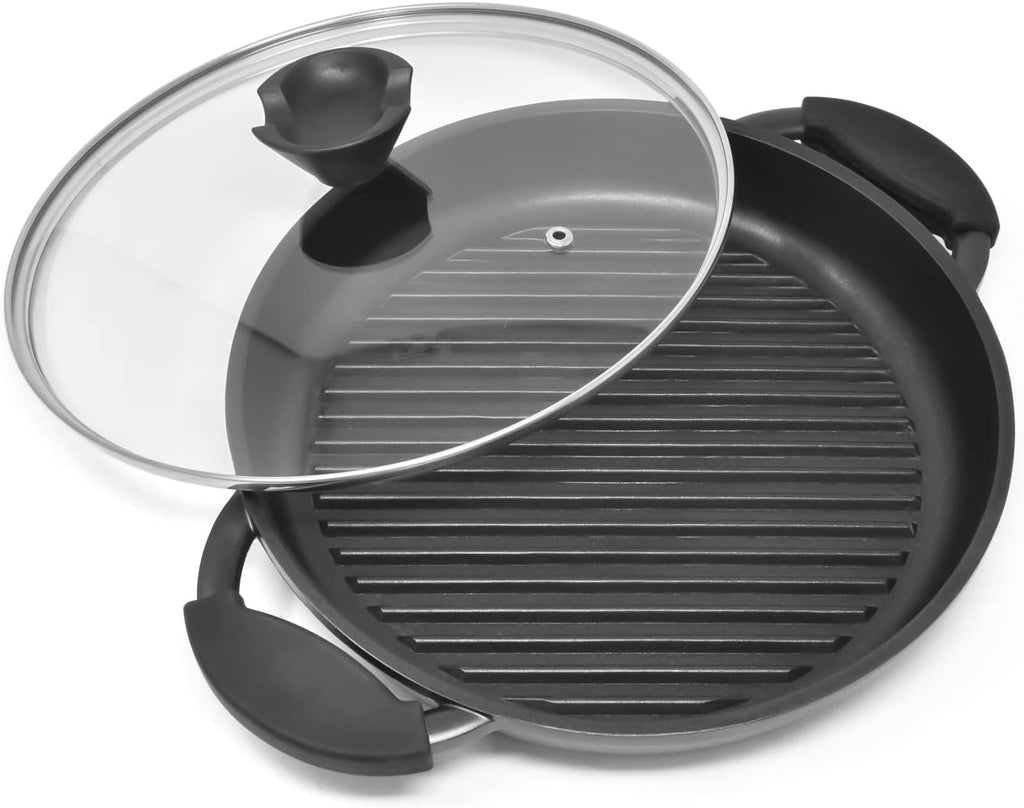 10.6 Inch Non Stick Cast Aluminum Griddle Pan with Glass Lid C959