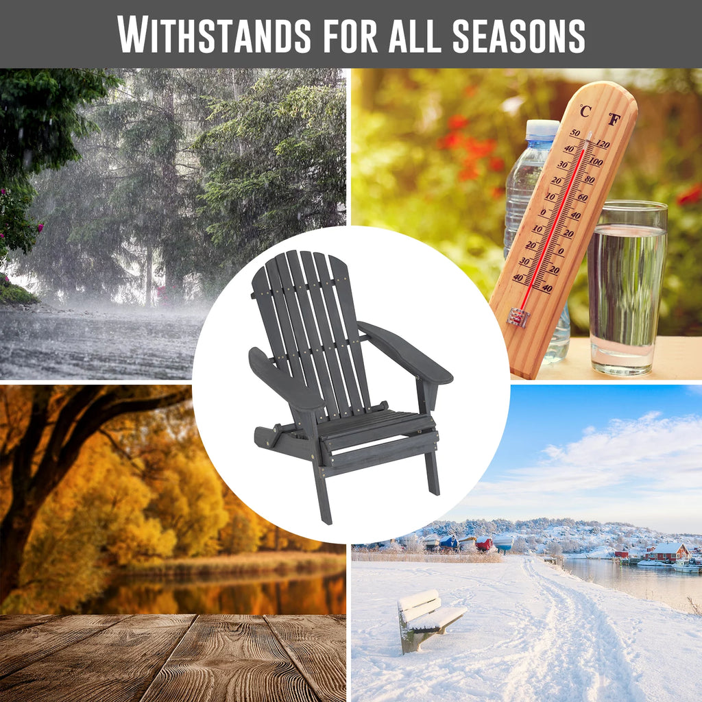 Folding Adirondack Chair Weather Resistant Wood Patio Chair Grey W95615